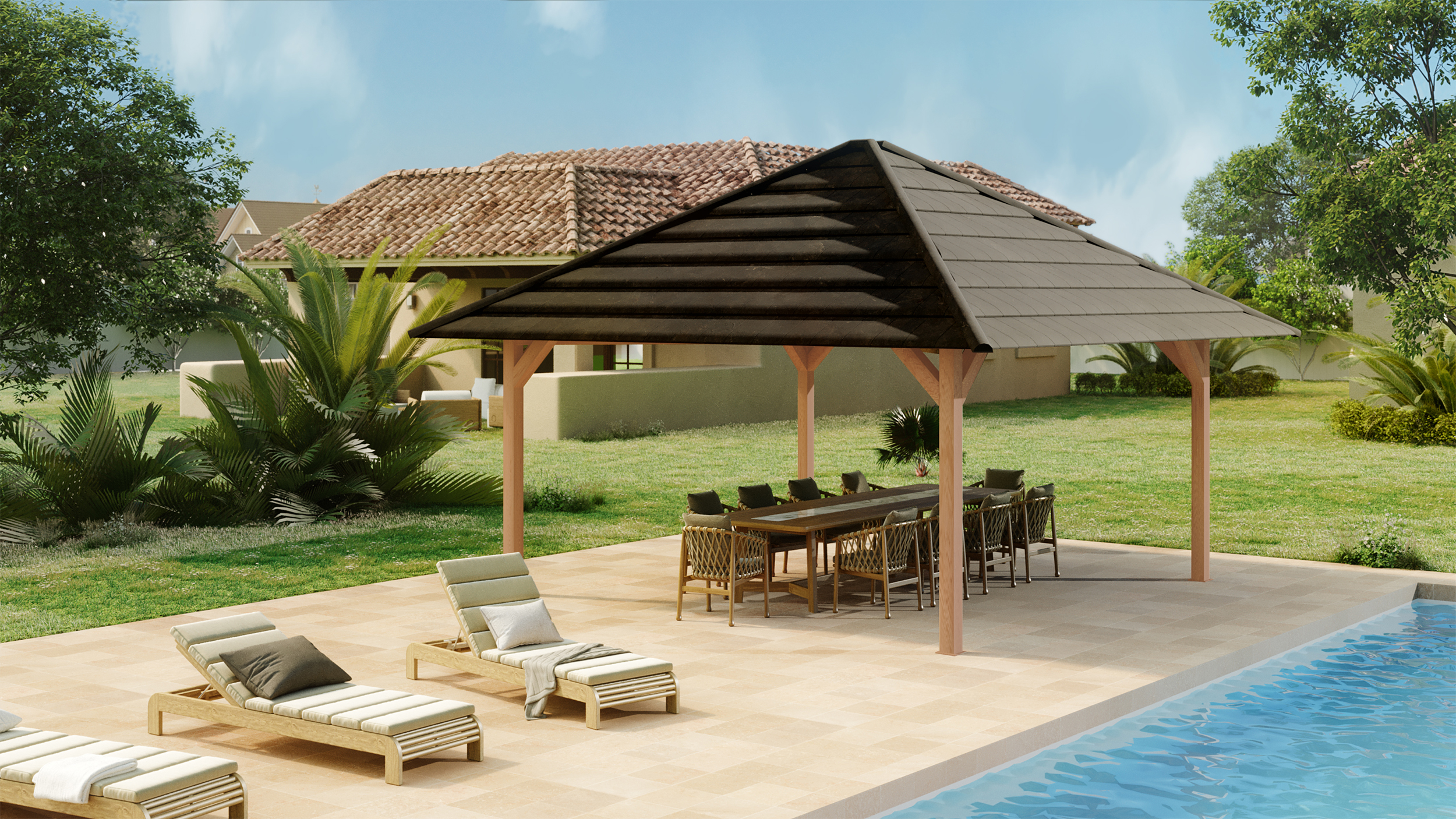 Auvent Cube autoporté 4 pentes