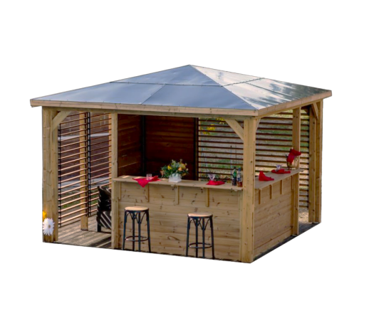 Pool House Blueterm avec ventelles, THT toit en ACP,  3.50 x 3.50 m,  12.25m²