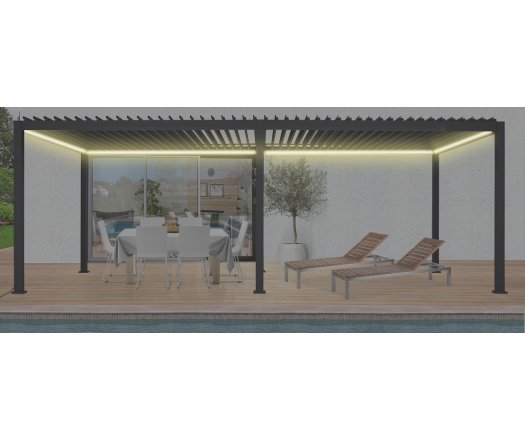 Pergola bioclimatique avec ventelles électrique et ruban LED, Aluminium, 3.0 x 6.0 m, 18m²