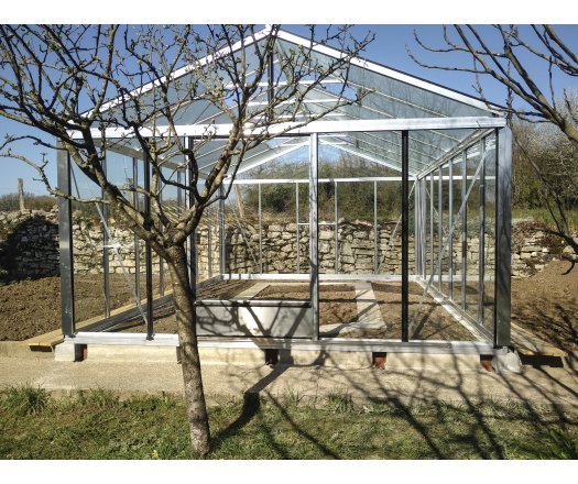 Serre Supra, aluminium, structure avec différentes couleurs, 3.80 x 5.30 m, 20.10 m²