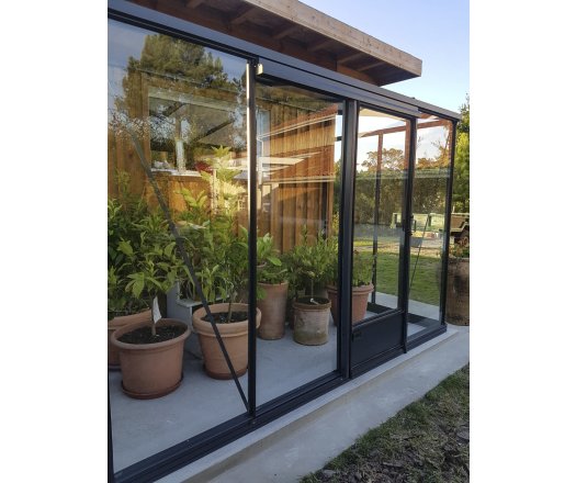 Serre Luxia, aluminium, structure avec différentes couleurs + gouttière 2.00m, 3.09 x 1.58 m, 4.90m²