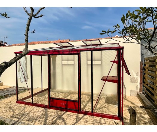 Serre Luxia adossée, aluminium, structure avec différentes couleurs + gouttière 2.00m, 2.32 x 3.80 m, 8.80m²