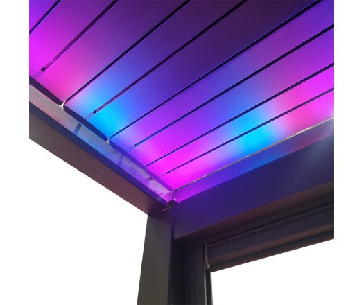 Pergola bioclimatique avec ventelles électrique et ruban LED, Aluminium, 3.0 x 6.0 m, 18m²