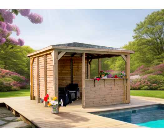 Pool House Blueterm avec ventelles, THT toit en ACP,  3.50 x 3.50 m,  12.25m²