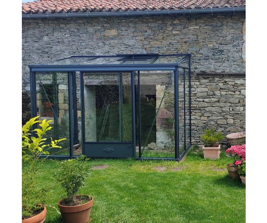 Serre Luxia, aluminium, structure avec différentes couleurs + gouttière 2.00m, 3.09 x 1.58 m, 4.90m²