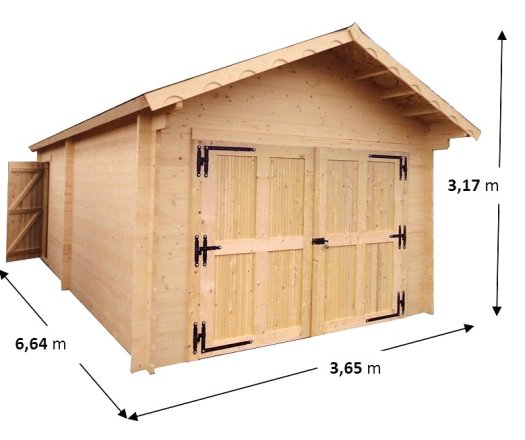 Garage Vendome, Epicéa Madriers 60mm, 3.60 x 6.60m, 24.20m²