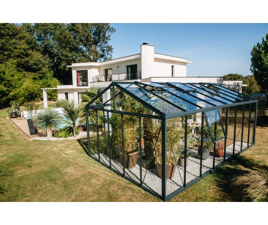 Serre Supra, aluminium, structure avec différentes couleurs, 3.80 x 6.04 m, 23m²