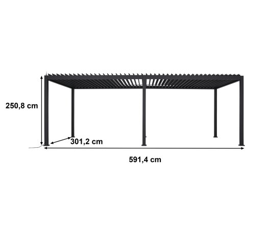 Pergola bioclimatique avec ventelles électrique et ruban LED, Aluminium, 3.0 x 6.0 m, 18m²