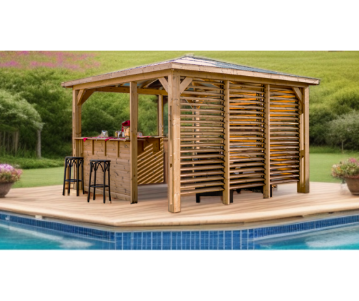 Pool House Blueterm avec ventelles, THT toit en ACP,  3.50 x 3.50 m,  12.25m²