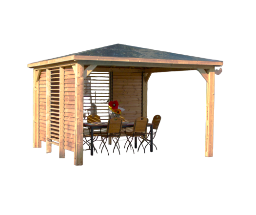 Pool House Blueterm, 2 parois avec ventelles mobiles, THT Toit en panneaux ACP, 3.50 x 3.50 m, 12.25m²