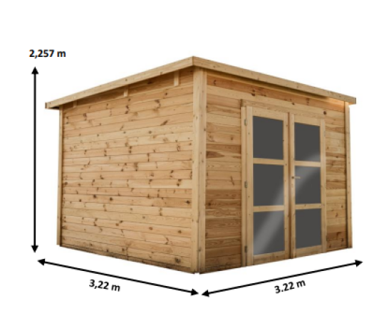 Abri Poolhouse Napoli, Epicéa Madriers 42 mm, 3.20 x 3.20m, 10.20m²