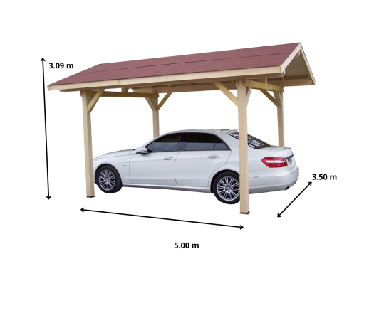 Carport Karpa, Epicéa du nord section 120 x 45mm, 3.50 x 5.00m, 17.50m²