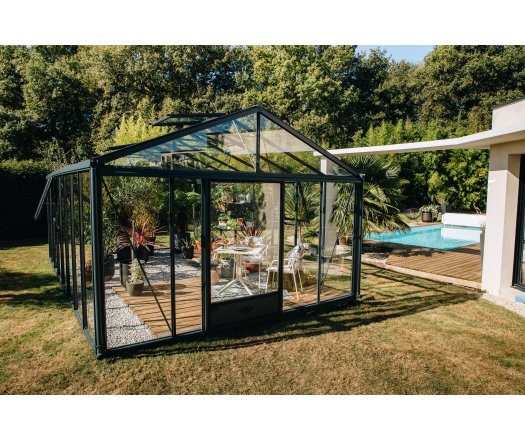 Serre Supra, aluminium, structure avec différentes couleurs, 3.80 x 6.04 m, 23m²