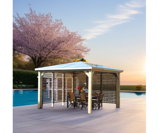 Pool House Blueterm, 2 parois avec ventelles mobiles, THT Toit en panneaux ACP, 3.50 x 3.50 m, 12.25m²