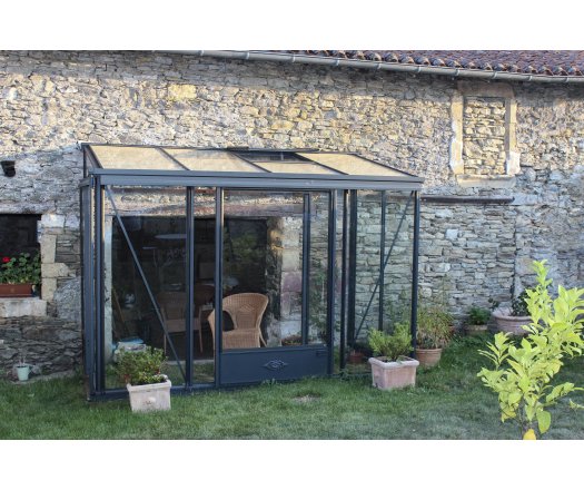 Serre Luxia, aluminium, structure avec différentes couleurs + gouttière 2.00m, 3.09 x 1.58 m, 4.90m²