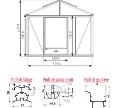 Serre Supra, aluminium, structure avec différentes couleurs, 3.15 x 4.57 m, 14.40m²