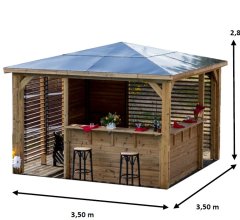 Pool House Blueterm avec ventelles, THT toit en ACP,  3.50 x 3.50 m,  12.25m²