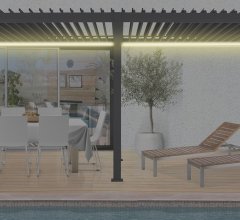 Pergola bioclimatique avec ventelles électrique et ruban LED, Aluminium, 3.0 x 6.0 m, 18m²