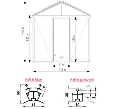 Serre Luxia, aluminium, structure avec différentes couleurs, 2.36 x 3.80 m, 9.00m²