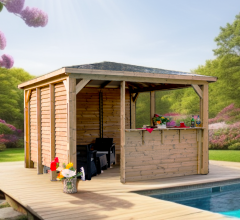 Pool House Blueterm avec ventelles, THT toit en ACP,  3.50 x 3.50 m,  12.25m²