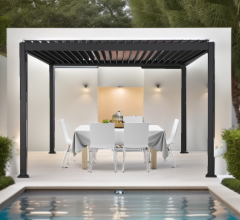 Pergola bioclimatique avec ventelles électrique et ruban LED, Aluminium, 3.0 x 4.0 m, 12m²