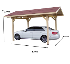 Carport Karpa, Epicéa du nord section 120 x 45mm, 3.50 x 5.00m, 17.50m²